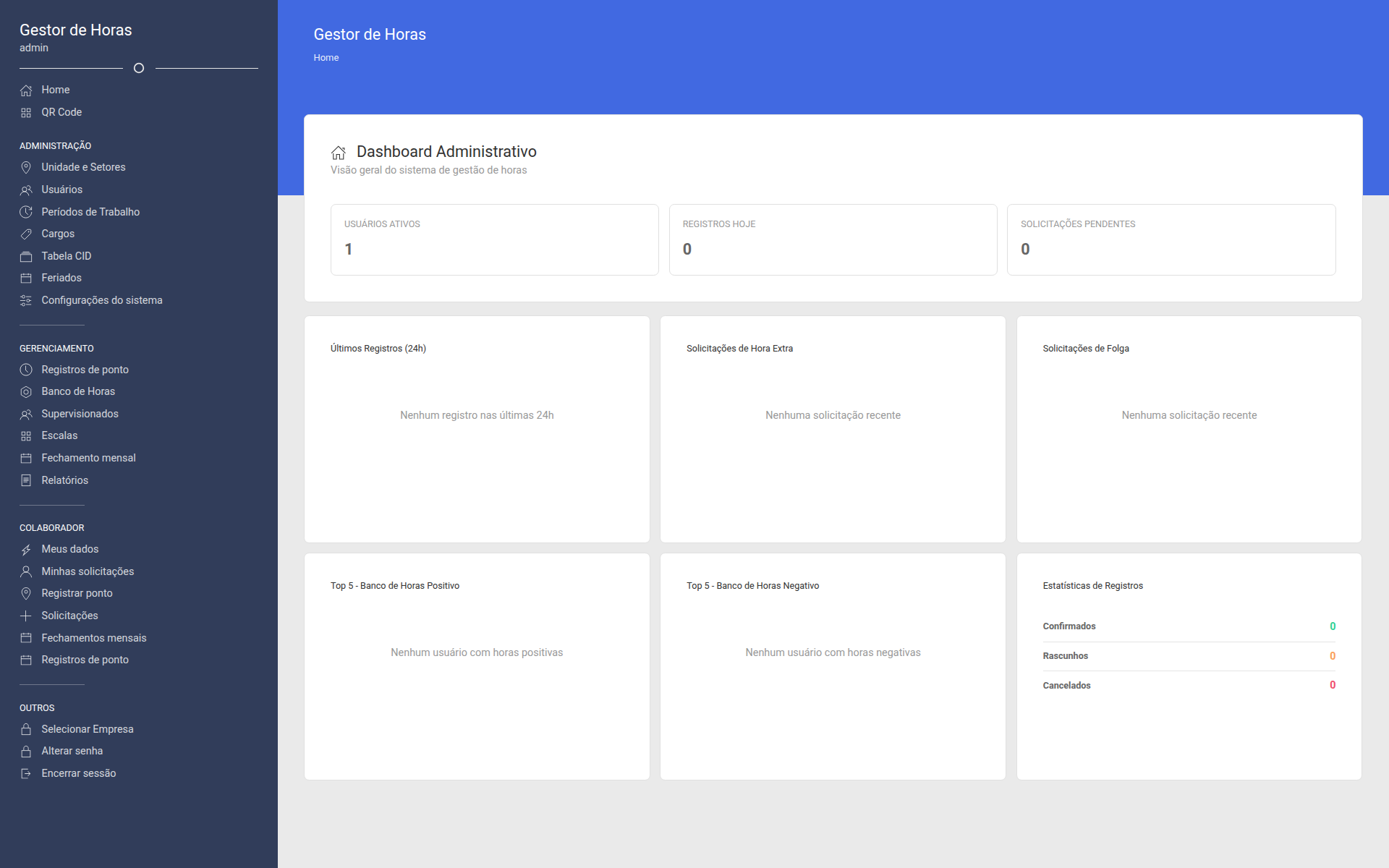 Página inicial do sistema