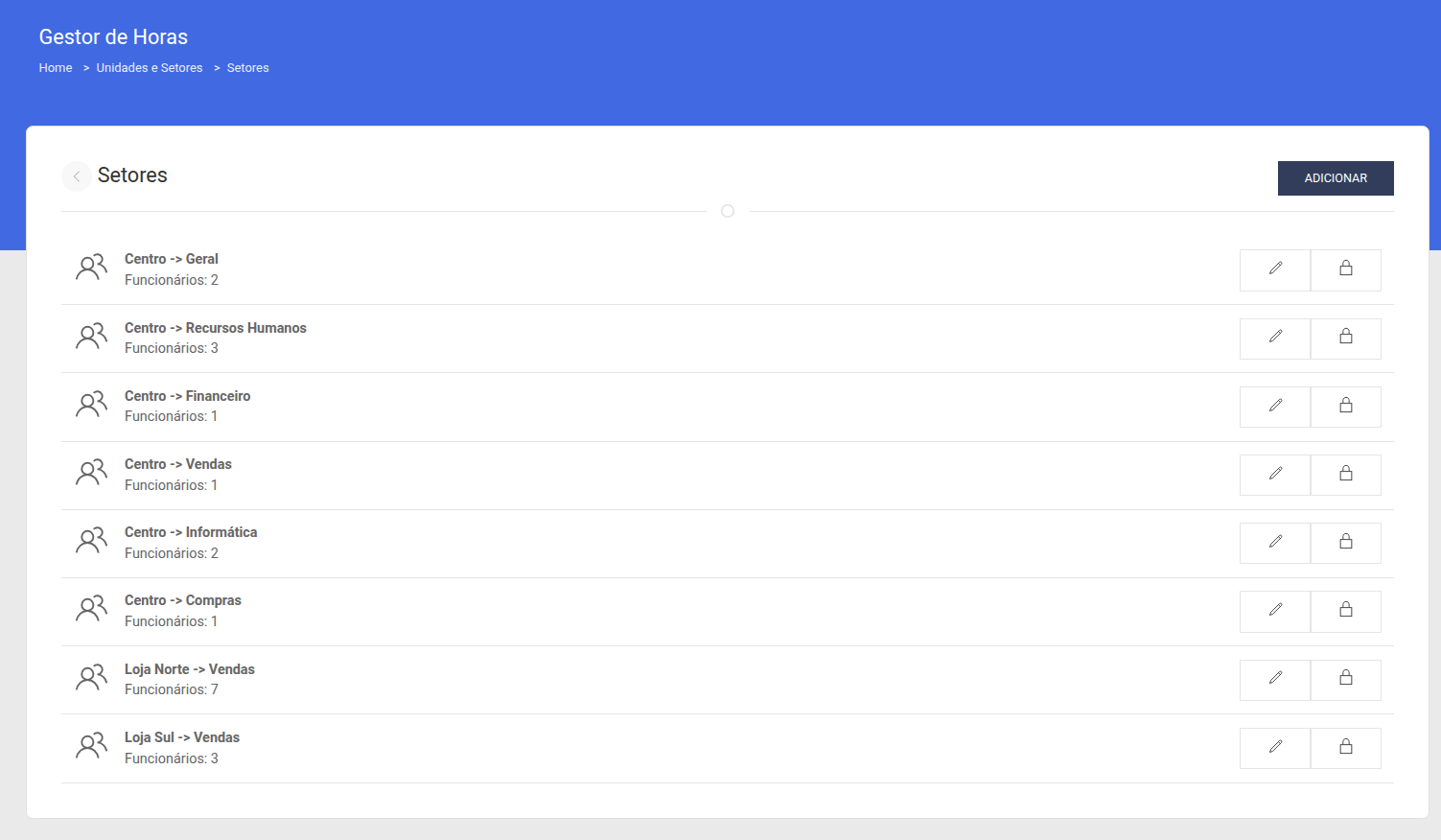 Lista geral de setores