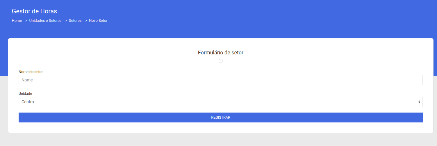 Formulário de cadastro de setor