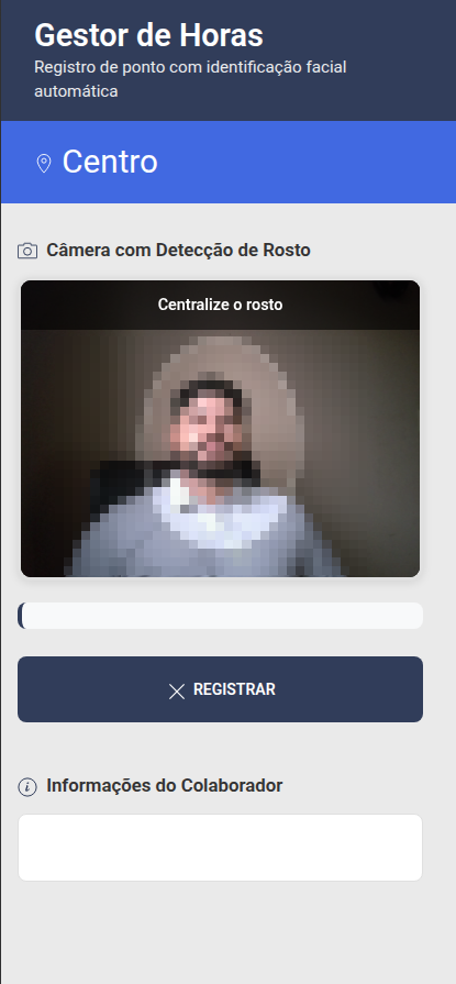 Página de registro de ponto facial