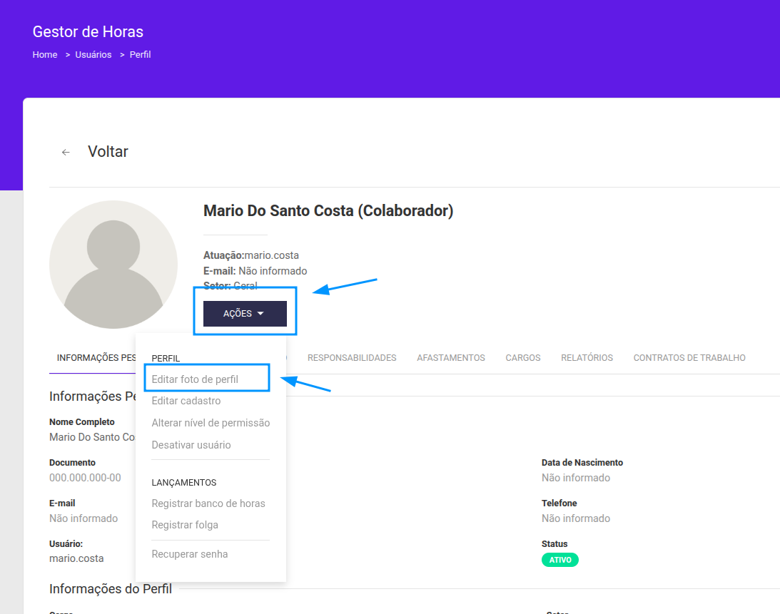 Editar foto de perfil do usuário